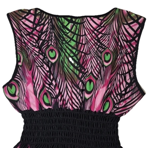 Summer Sundress Women Pink Peacock Beach Slimming Sleeveless Smock Dress M READ - Picture 8 of 11